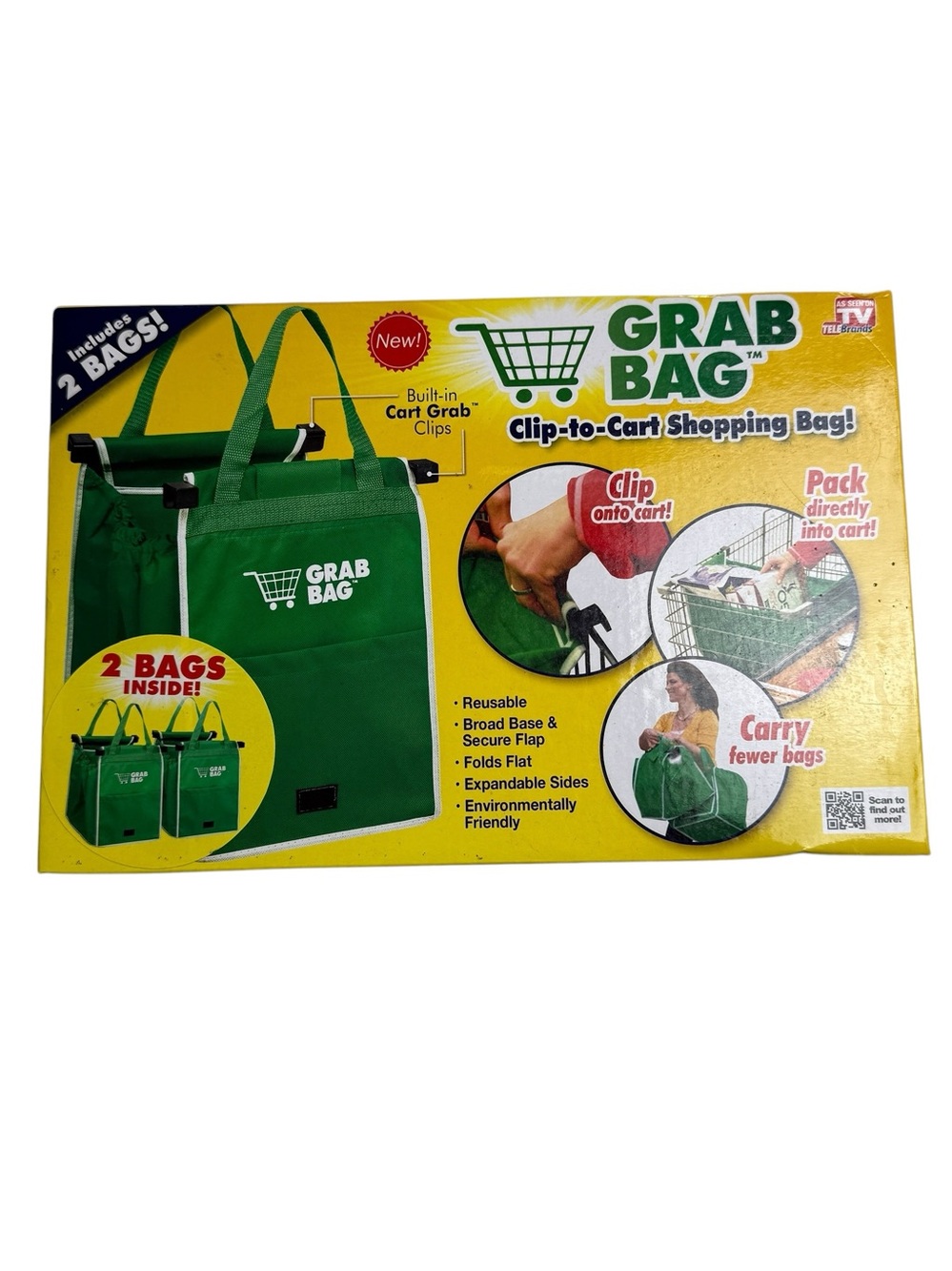 Shopping Cart Bag Grab Bag Reusable - Green Telebrands 1 Box 2 Bags Aldi Grocery